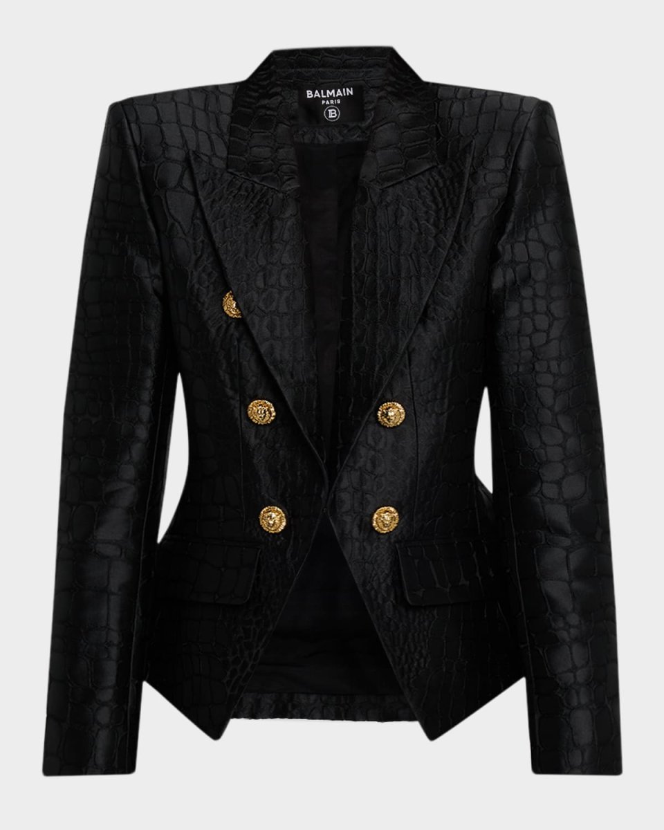 6-Button Croco Jacquard Blazer Jacket